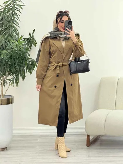بارانی بلند شش دکمه آستین پیله