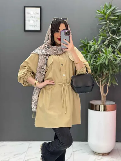 مانتو لینن کمرگت پیراهنی