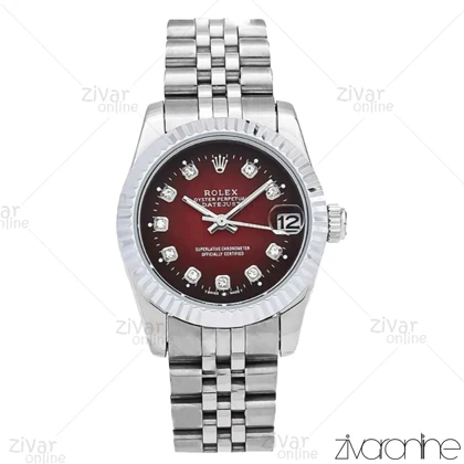 ساعت رولکس دیت جاست زنانه نقره ای صفحه زرشکی مدیوم 106297