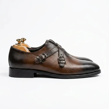 کفش دبل کراس مانک استرپ تمام چرم طبیعی دسترنگ برند MT Shoes