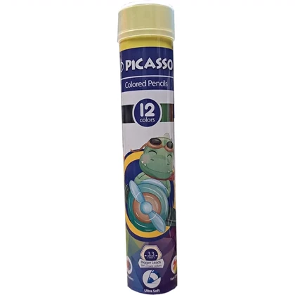 مداد رنگی 12 رنگ پیکاسو Picasso با درجه سختی HB جعبه فلزی استوانه ای