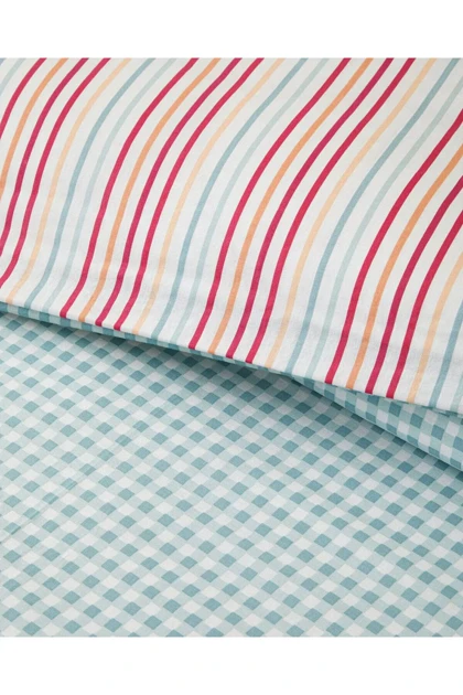 سرویس روتختی یک نفره English Home مدل Pastel Gingham پنبه‌ای - صورتی - نارنجی