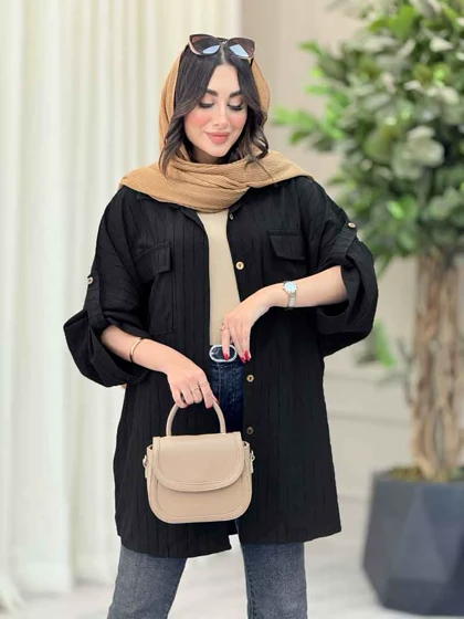 مانتو پانچ آستین پاگن جیب پاکتی
