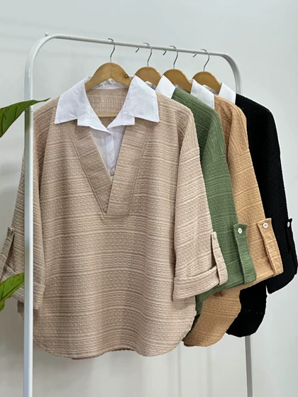 تونیک مانتویی یقه دار سوزندوزی مراکشی