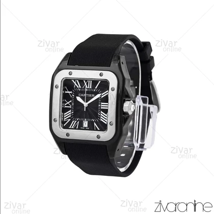 ساعت کارتیر مردانه مدل سانتوس 100 سیلور مشکی بند رابر 106366