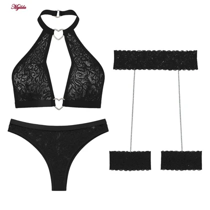 ست شورت و سوتین زنانه مدل گیپوری قلبی کد 5499-2028 به همراه نگهدارنده جوراب