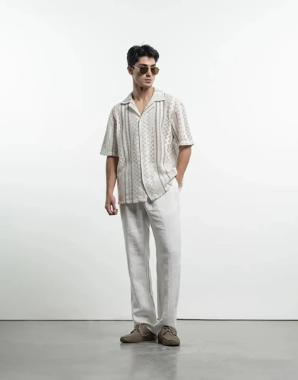 آستین کوتاه مکرومه راه راه