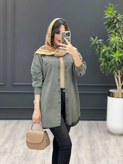 مانتو جین رنگی دو جیب
