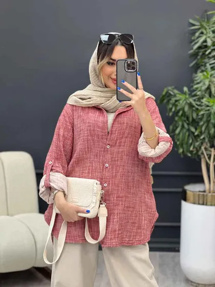 مانتو لینن آبرنگی آستین پاگن