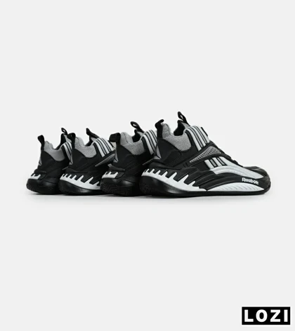 کفش کتانی ساق‌دار مشکی طوسی سفید Reebok Shaq Attaq