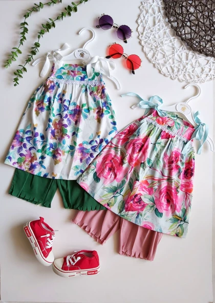 ست شومیز بندی و شلوارک رنگی