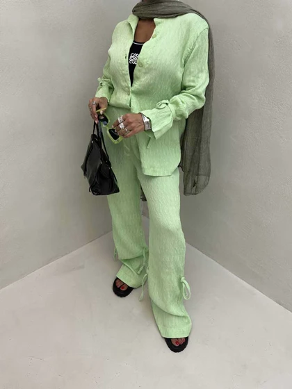 ست شومیز و شلوار پلیسه بنددار