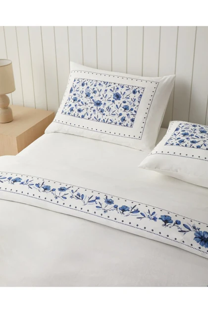سرویس روتختی دو نفره English Home مدل Flower Chain پنبه پلی‌استر - آبی تیره