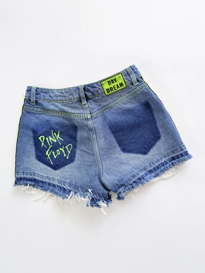 شورتک کوتاه جین نواردوزی فسفری پاچه ریش