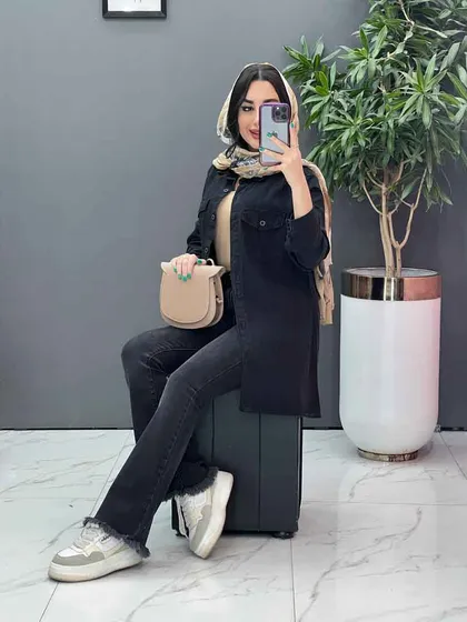 مانتو جین کاغذی جیب دکمه