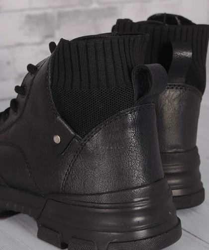 نیم بوت مشکی چرم و ساده 3051