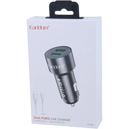 شارژر فندکی ارلدام Earldom مدل CC48C توان 12 وات با کابل تایپ سی