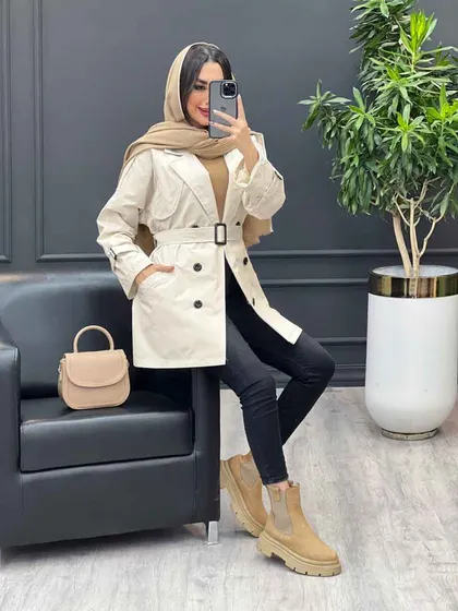 بارانی شش دکمه ژیله گرد کوتاه