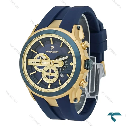 ساعت رومانسون مردانه کورنوگراف دار طلایی بند رابر سرمه ای Romanson-8257-G