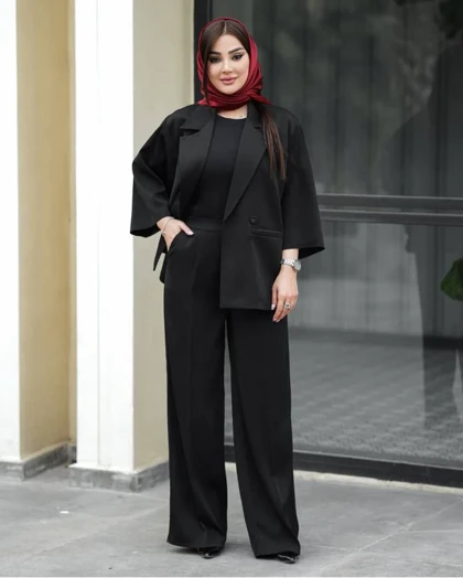 ست کت و شلوار زنانه کیمینو دو جیب بزیاق
