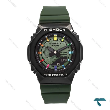جیشاک زنانه GM-S2100 سبز مشکی صفحه رنگین کمانی G-shock-6393-L