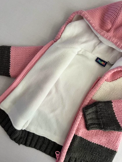 ژاکت بافتنی دخترانه کلاه دار زمستانه20031