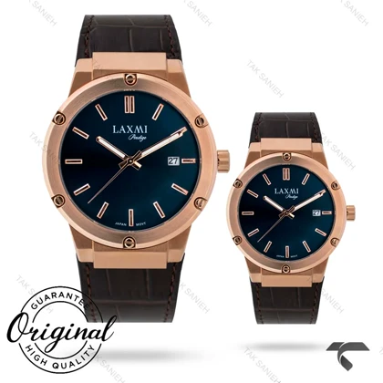 ساعت ست لاکسمی 8126-6 رزگلد بند چرم قهوه ای Laxmi-9141-S