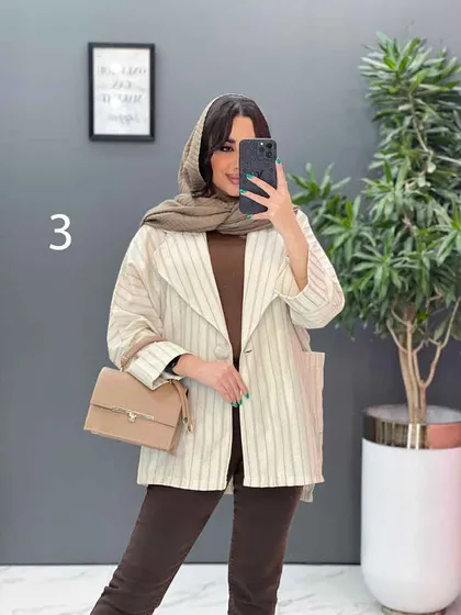 مانتو کتی راه راه تک دکمه
