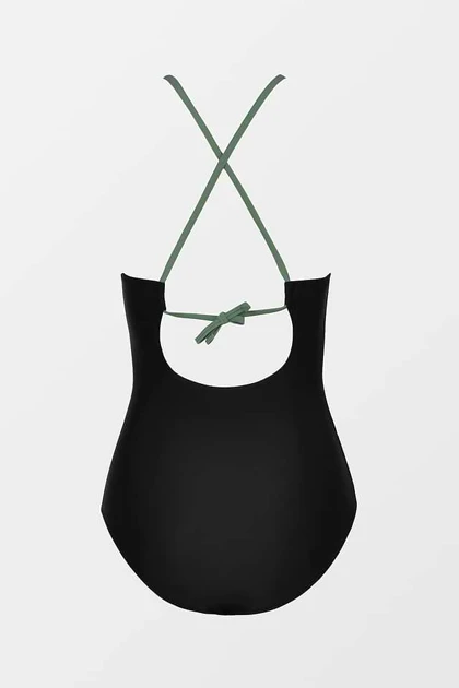 مایو یک‌تکه زنانه Cupshe مدل Colorblock Cutout - ترکیب سبز زیتونی و مشکی
