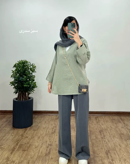 تونیک مانتویی یقه دار مرجان