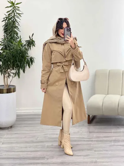 بارانی بلند یقه دوبل ژیله دار