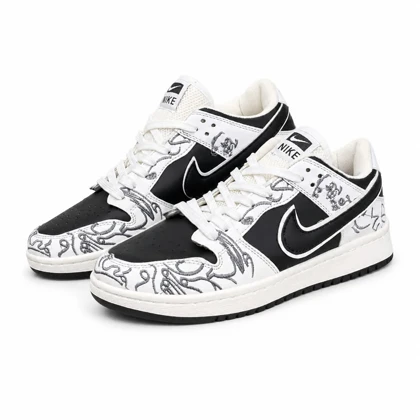 کتانی مردانه مدل نایک جردن گلدوزی سفید مشکی Nike Jordan