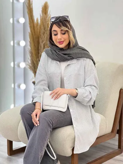 شومیز راه راه برش‌دار