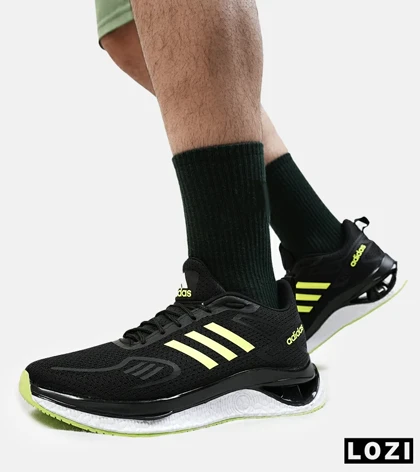 کفش کتانی مردانه مشکی لیمویی Adidas running shoes