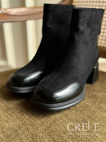 نیم بوت مخمل چرم پاشنه 5/5 سانت