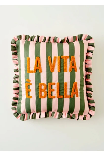 روکش کوسن پلی‌استر Bella Maison مدل Line Punch - سبز