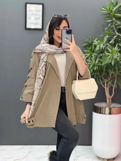 مانتو لینن آستین بند ضربدری