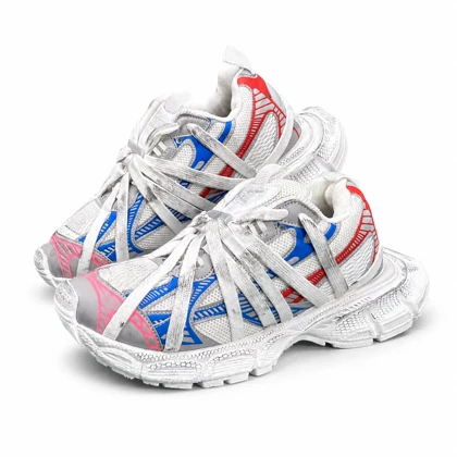کفش کتانی مردانه مدل بالنسیاگا اسپایدر کاستوم سفید آبی قرمز BALENCIAGA SPIDE
