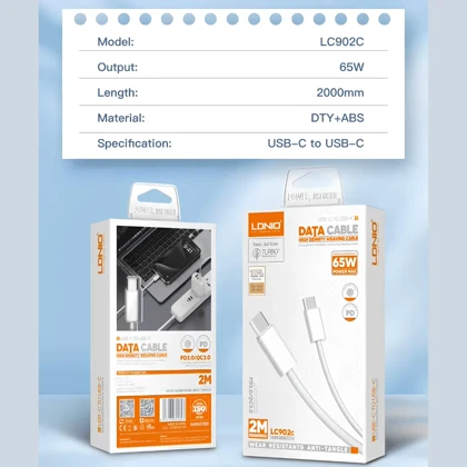 کابل دوسر تایپ سی الدنیو مدل LDNIO LC902C توان 65 وات 2 متر
