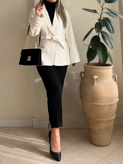 کت جین سفید آستردار پاییزه و زمستانه زنانه _ سایزبندی