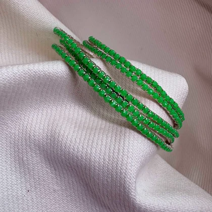 دستبند تنیسی تمام نگین مدل «زمرد فانتزی» | تمام استیل (فروش دانه‌ای)