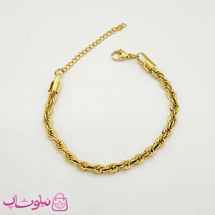 دستبند زنانه استیل مدل طنابی طلایی ضخیم