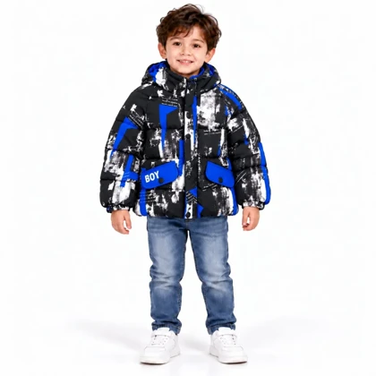 کاپشن پسرانه کلاه‌دار طرح گرافیکی مدل BOY
