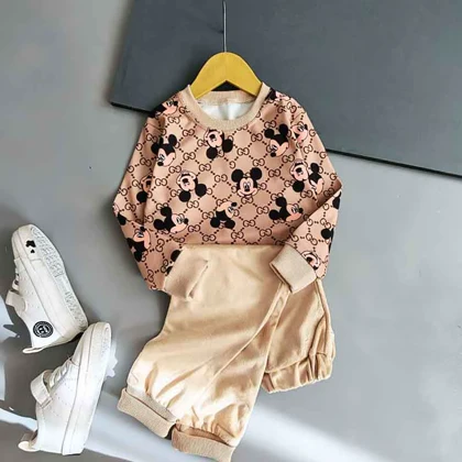 بلوز شلوار بچه گانه مخمل میکی قهوه ای