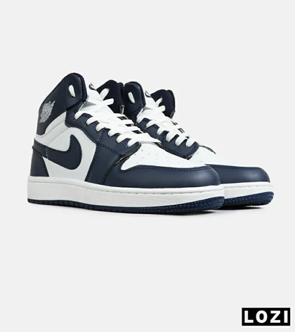 کفش کتانی ساق‌دار مردانه و زنانه سفید سرمه ای NIKE Air Jordan 1 مدل 7694