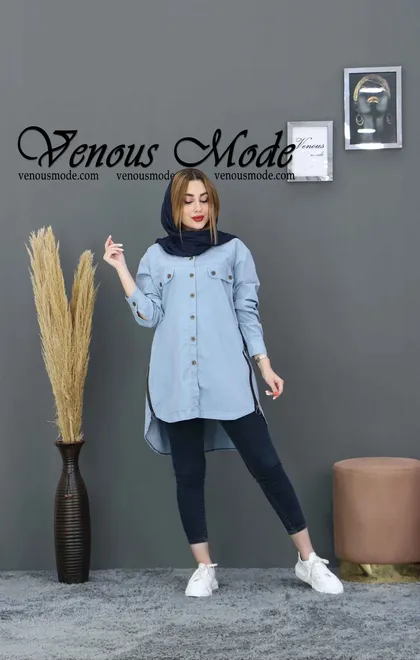 شومیز جین بغل زیپ رنگی