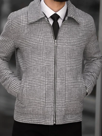 کاپشن چهارخونه طوسی کد j154