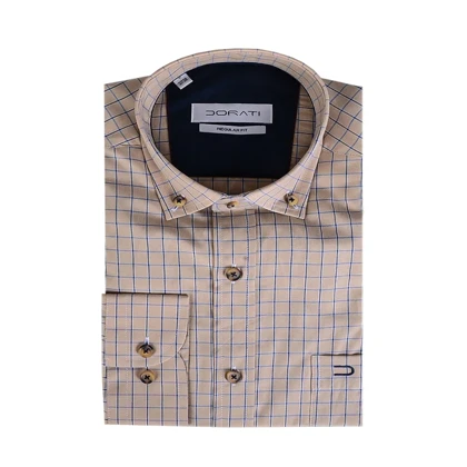 پیراهن مردانه رسمی چهارخونه بژ