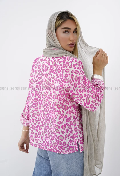 شومیز زنانه پلنگی رنگی شیشه ای کد1005989