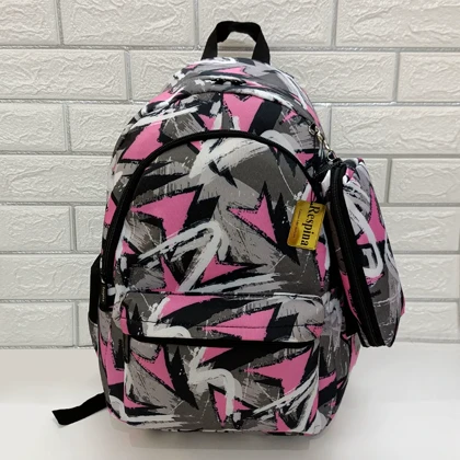 کیف مدرسه ای دخترانه مدل مثلث صورتی pink triangle با جامدادی